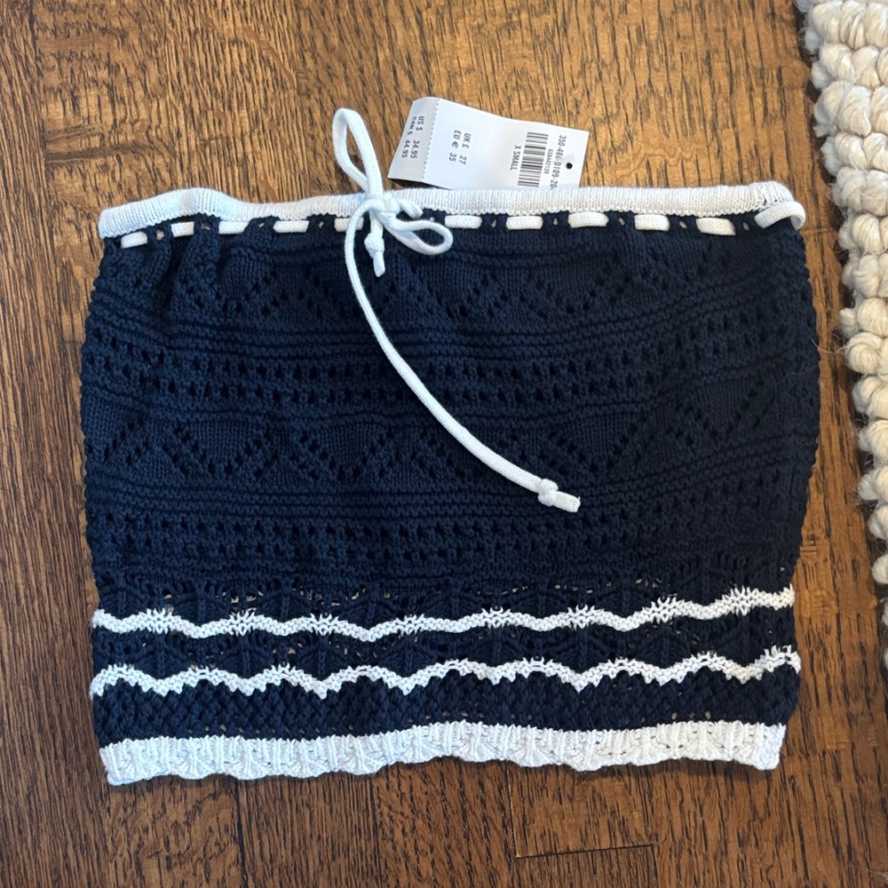 Hollister Navy and White Knit Tube Top
